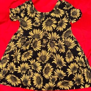 Girls Black and Yellow Sunflower Casual Dress - Unbranded